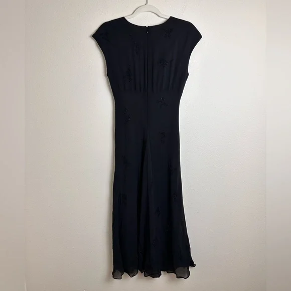 Jones New York vintage Y2K black 100% silk beaded v neck maxi dress sheer cap 8 - Picture 5 of 6